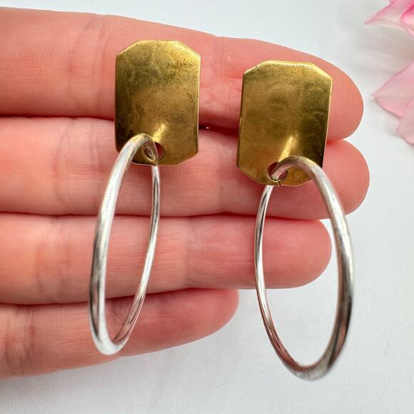 Marjorie Baer MB SF Hoop Earrings Mixed Metal Brutalist Industrial Clip On Artsy - Picture 7 of 16